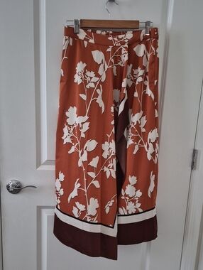 Rachel Zoe Rust and Cream Floral Elastic-Waist Skirt